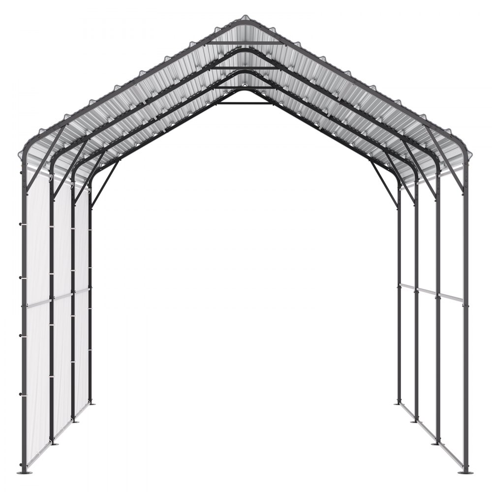 VEVOR Heavy Duty Metal Carport, 10' x 15' Outdoor Carport with Galvanized Steel Frame & Roof, Car Tent Garage Shade with Removable Sidewalls, Multi-Use Car Shelter for Pickup, Boat, Car & Tractors