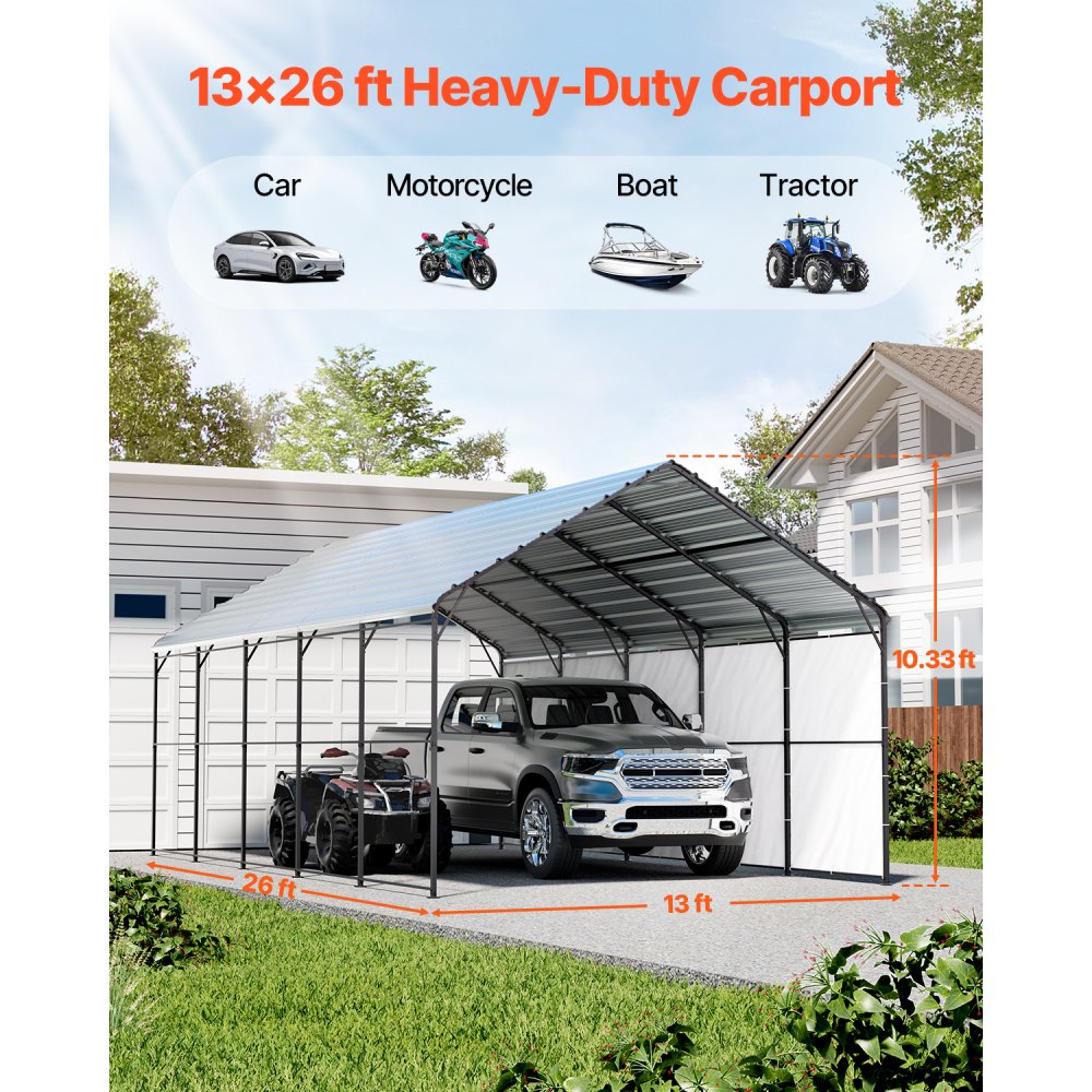 VEVOR Tent Garage, 4 x 8 x 3,15 m, Garagetent, Carport met stalen frame en dak, Autotent Garage Schaduw met verwijderbare zijwanden, Multifunctionele auto-overkapping voor pick-uptrucks, boten, auto's en tractoren