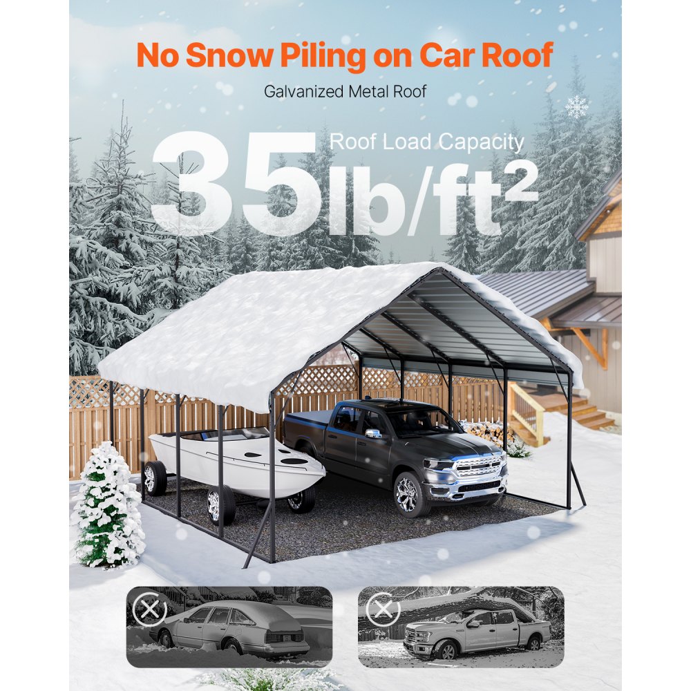 VEVOR Heavy Duty Metal Carport, 20 x 20 ft Outdoor Carport with Sturdy Frame & Roof, Car Garage Shade with Removable Sidewalls, Multi-Use Car Shelter for Pickup, Boat, Trucks & Tractors
