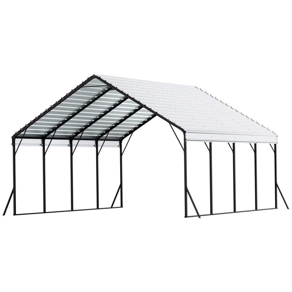 VEVOR Heavy Duty Metal Carport, 20 x 20 ft Outdoor Carport with Sturdy Frame & Roof, Car Garage Shade with Removable Sidewalls, Multi-Use Car Shelter for Pickup, Boat, Trucks & Tractors
