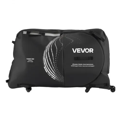 VEVOR fietstransporttas met TSA-slot, steunplaten, beschermingssystemen en vorkstabilisatie, geschikt voor fietsen met een maximale wielbasis van 130 cm voor vliegreizen en buitenactiviteiten.