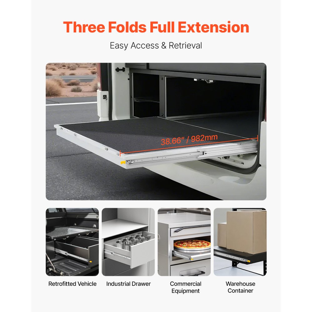 VEVOR 1 Pair Full Extension Drawer Slides 16 18 20 24 30 35 37.4 59 24 32 36 40 48 60 in, 250 lbs Load Capacity Locking Drawer Slides, Ball Bearing with Lock Side Mount Drawer Slide Rail