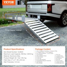 VEVOR wheelchair carrier with trailer hitch 1196x692x50mm rear carrier game carrier 226.8kg load capacity luggage box made of aluminum alloy rear transporter rear box foldable for wheelchair scooter