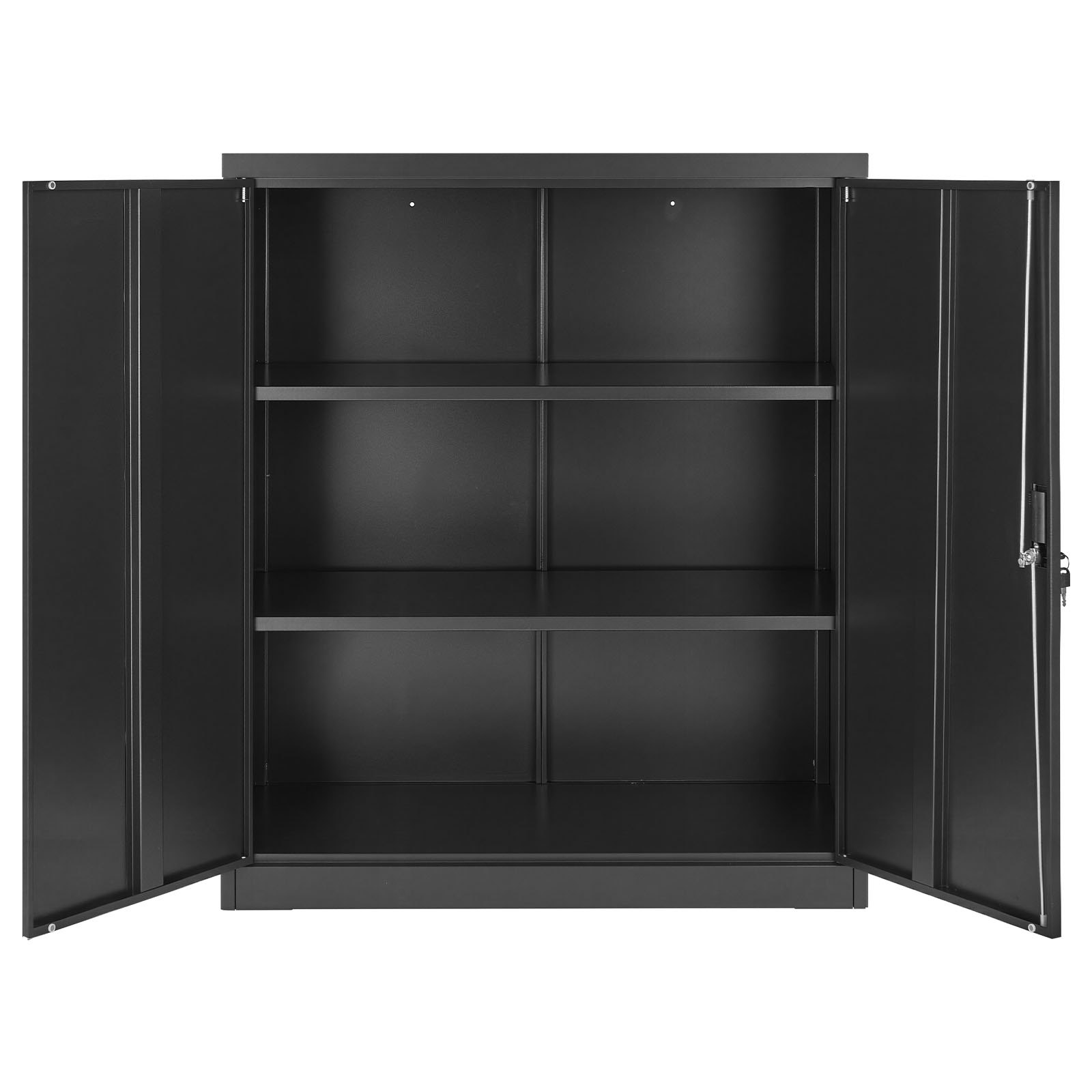 VEVOR metalen opbergkast, 3 niveaus, 106 cm hoog, garagekast met verstelbare planken, 2 magnetische deuren en 2 sleutels, geschikt voor voorraadkast, magazijn, kelder, zwart