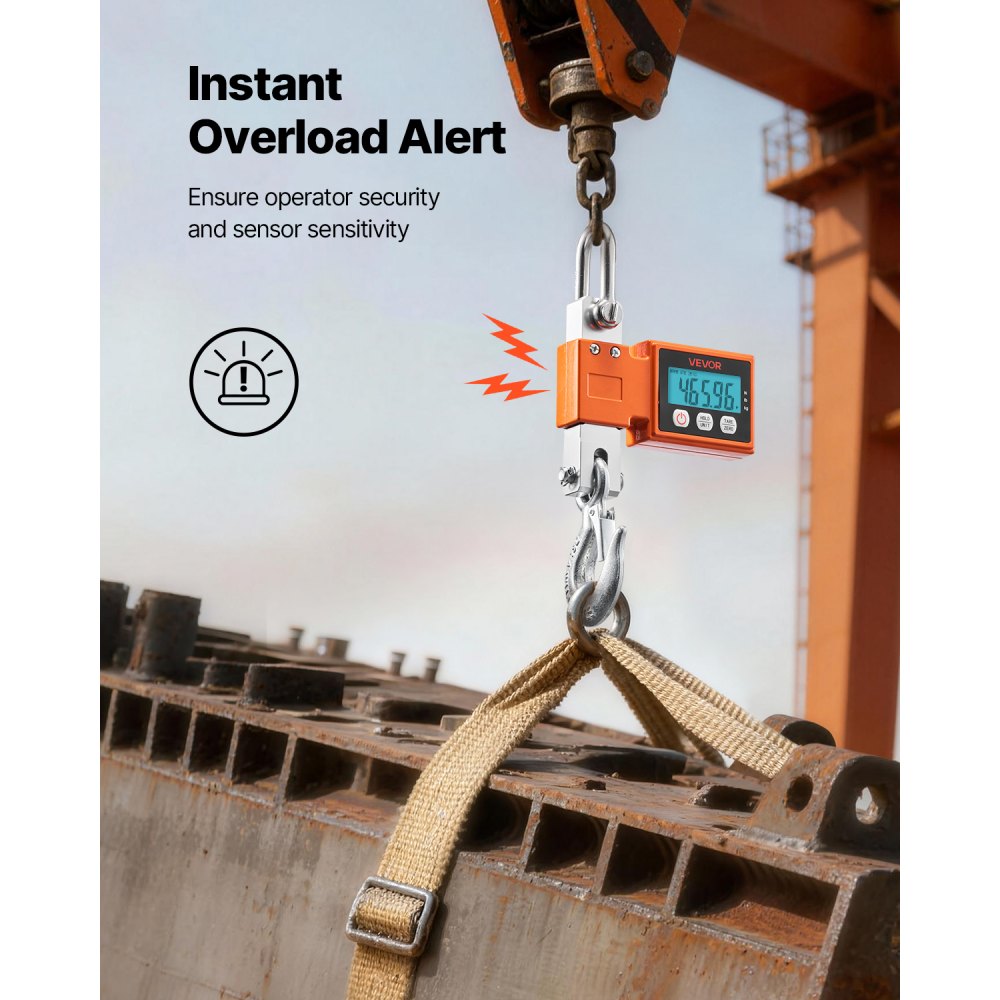 VEVOR kraanweegschaal 500 kg, digitale industriële weegschaal met gegoten aluminium behuizing en lcd-display, weegschaal met stappen van 100 g en 3-traps afstelling, automatische uitschakeling, haakweegschaal, trekweegschaal voor garages en werkplaatsen.