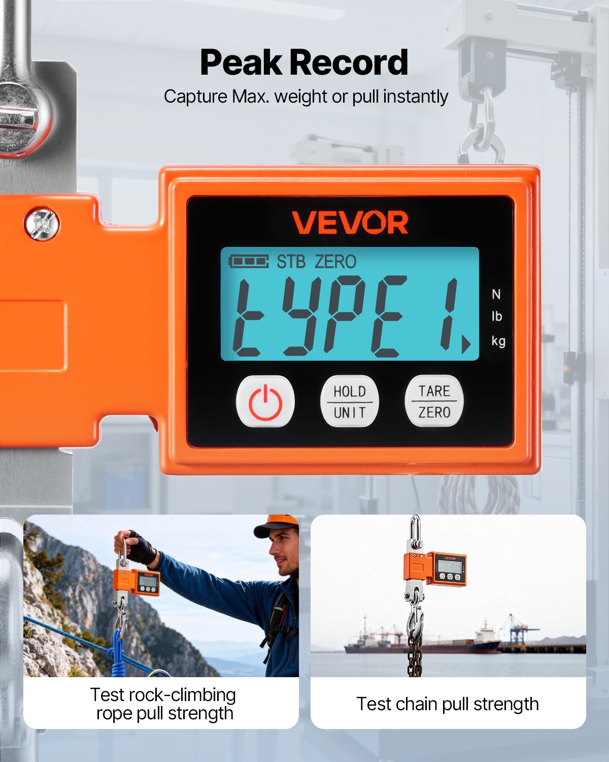 VEVOR kraanweegschaal 500 kg, digitale industriële weegschaal met gegoten aluminium behuizing en lcd-display, weegschaal met stappen van 100 g en 3-traps afstelling, automatische uitschakeling, haakweegschaal, trekweegschaal voor garages en werkplaatsen.