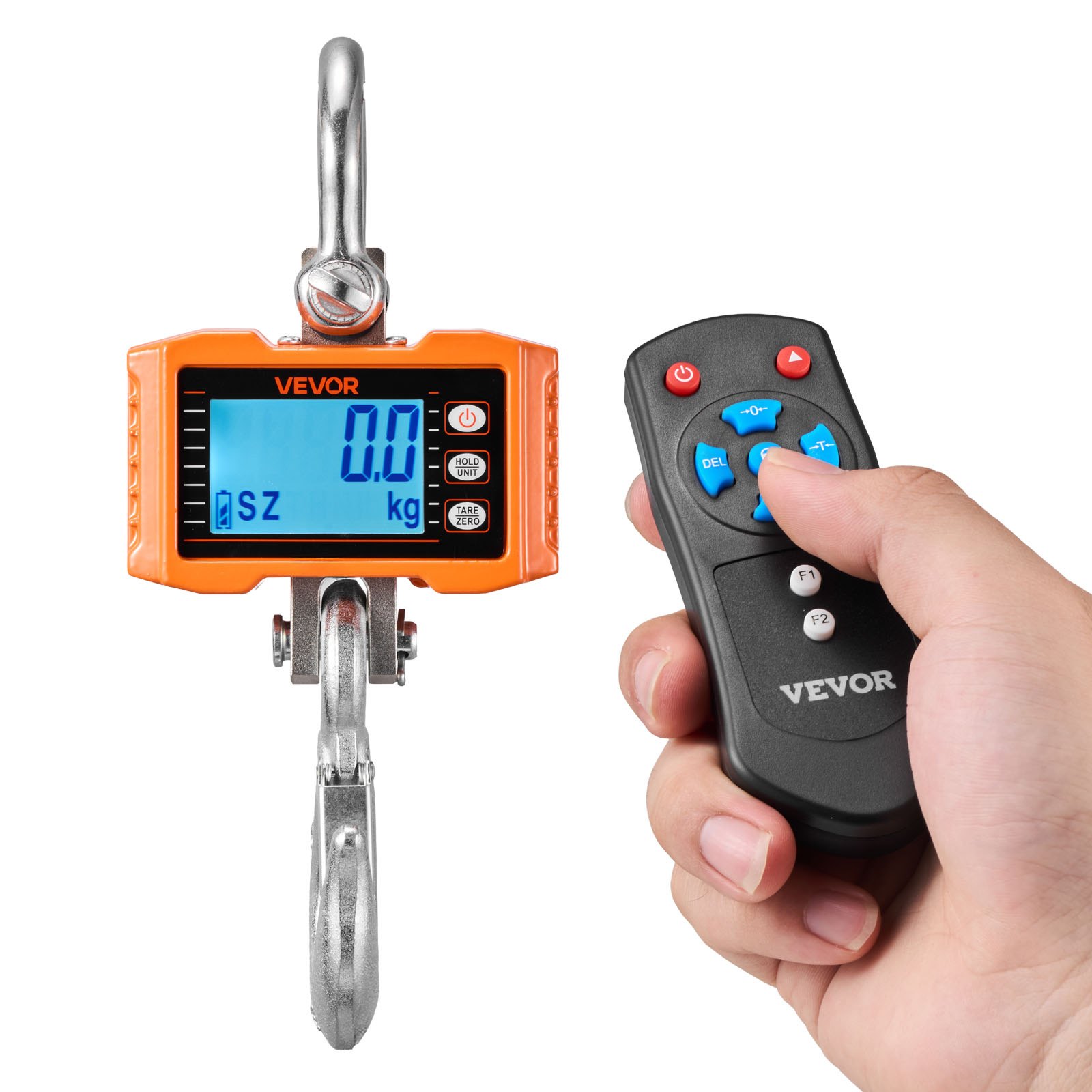 VEVOR Kraanweegschaal 2000 kg, Digitale Hangweegschaal, Industriële Weegschaal met Gegoten Aluminium Behuizing & LCD-display, Aflezing van 500 g & 3-traps schakelaar, Afstandsbediening, Haakweegschaal voor Garage & Fabriek