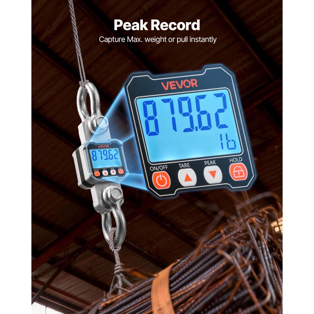 VEVOR Kraanweegschaal 3000 kg, Digitale Hangweegschaal, Industriële Weegschaal met Gegoten Aluminium Behuizing & LCD-display, Aflezing van 500 g & 3-traps schakelaar, Afstandsbediening, Speelweegschaal voor Garage & Fabriek