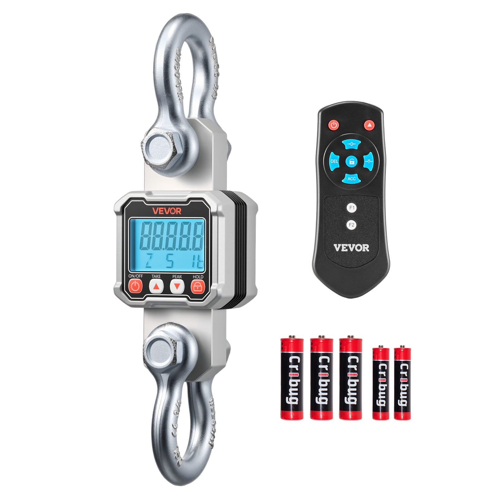 VEVOR Kraanweegschaal 3000 kg, Digitale Hangweegschaal, Industriële Weegschaal met Gegoten Aluminium Behuizing & LCD-display, Aflezing van 500 g & 3-traps schakelaar, Afstandsbediening, Speelweegschaal voor Garage & Fabriek