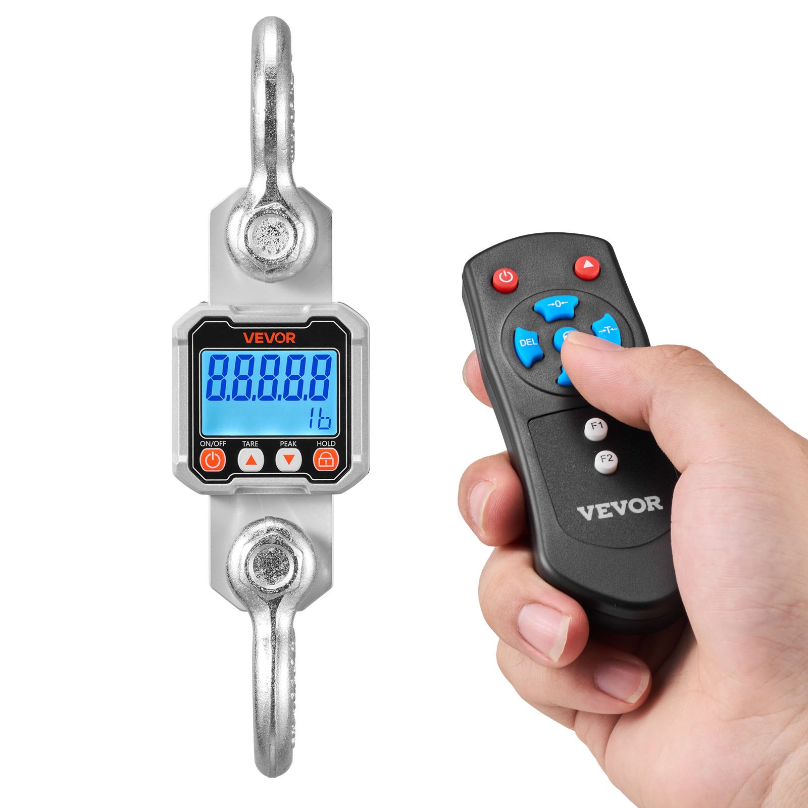 VEVOR Kraanweegschaal 3000 kg, Digitale Hangweegschaal, Industriële Weegschaal met Gegoten Aluminium Behuizing & LCD-display, Aflezing van 500 g & 3-traps schakelaar, Afstandsbediening, Speelweegschaal voor Garage & Fabriek
