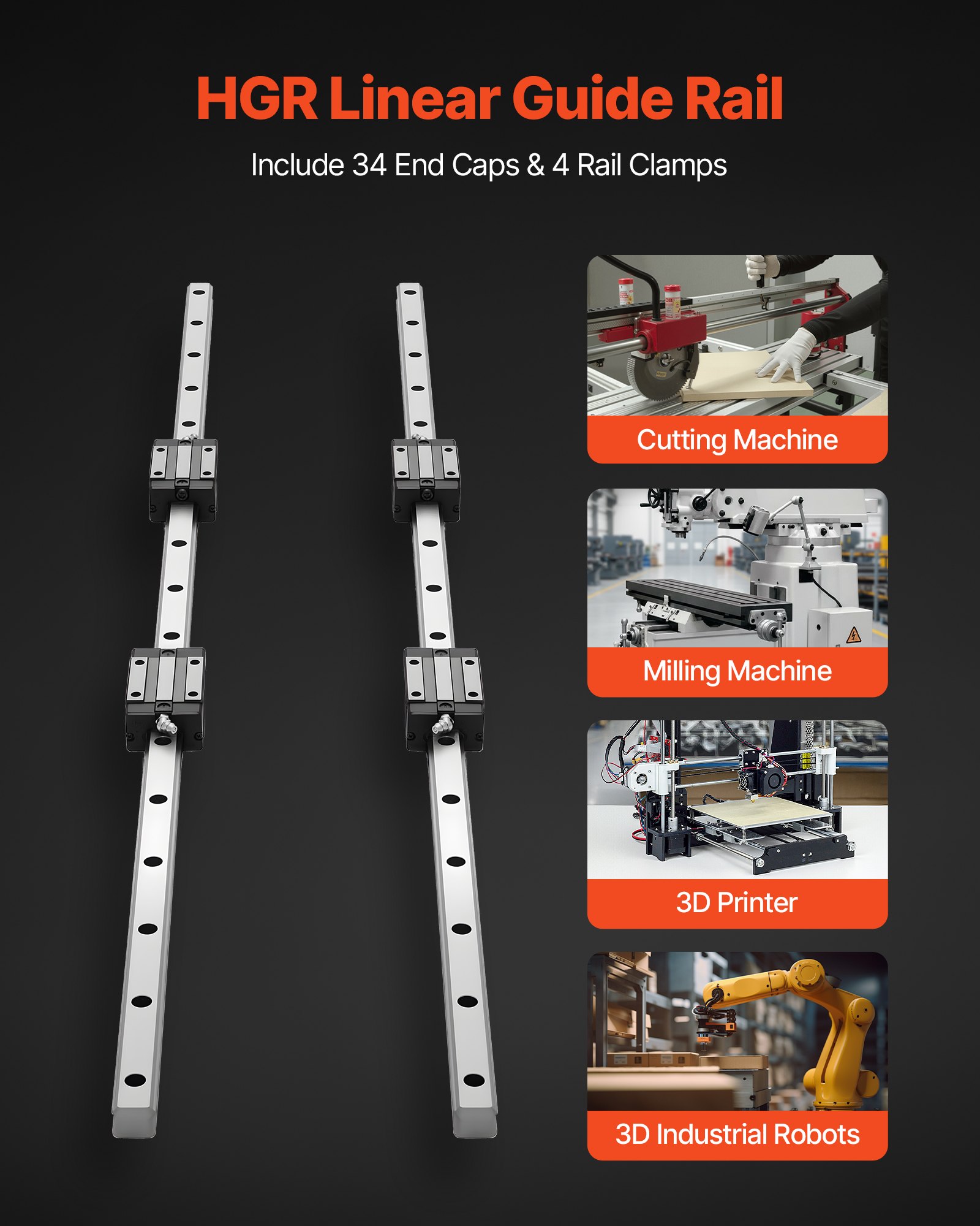 VEVOR Lineaire Geleiders HGR20, 2-pack 1000 mm lineaire rails & 4 schuifblokken, roestvrij staal & hoge precisie, geleiderails voor doe-het-zelf-liefhebbers, CNC-freesmachines, draaibanken, freesmachines, 3D-printers