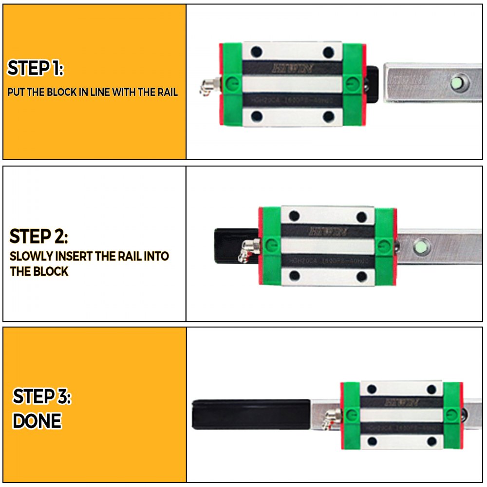 VEVOR 3PCS Linear Rail 0.78-47 Inch, Linear Bearings and Rails with 4PCS HSR15 Bearing Block, Linear Motion Slide Rails plus for DIY CNC Routers Lathes Mills, Linear Slide Kit fit X Y Z Axis