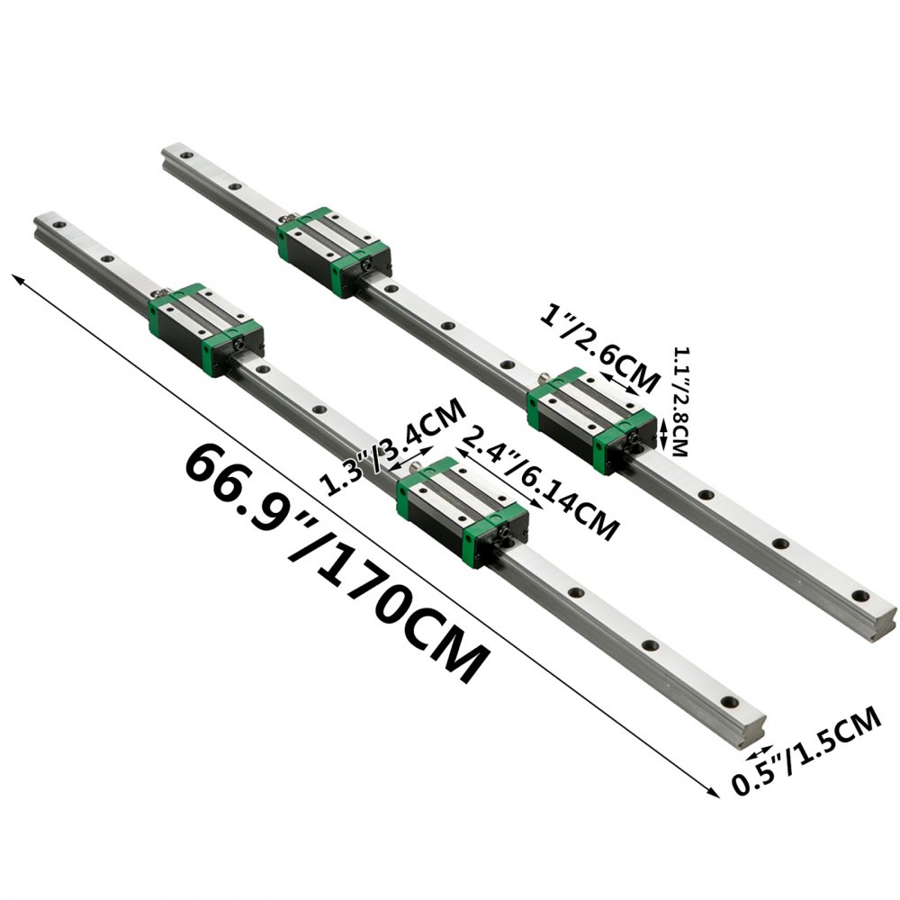 VEVOR 3PCS Linear Rail 0.78-47 Inch, Linear Bearings and Rails with 4PCS HSR15 Bearing Block, Linear Motion Slide Rails plus for DIY CNC Routers Lathes Mills, Linear Slide Kit fit X Y Z Axis