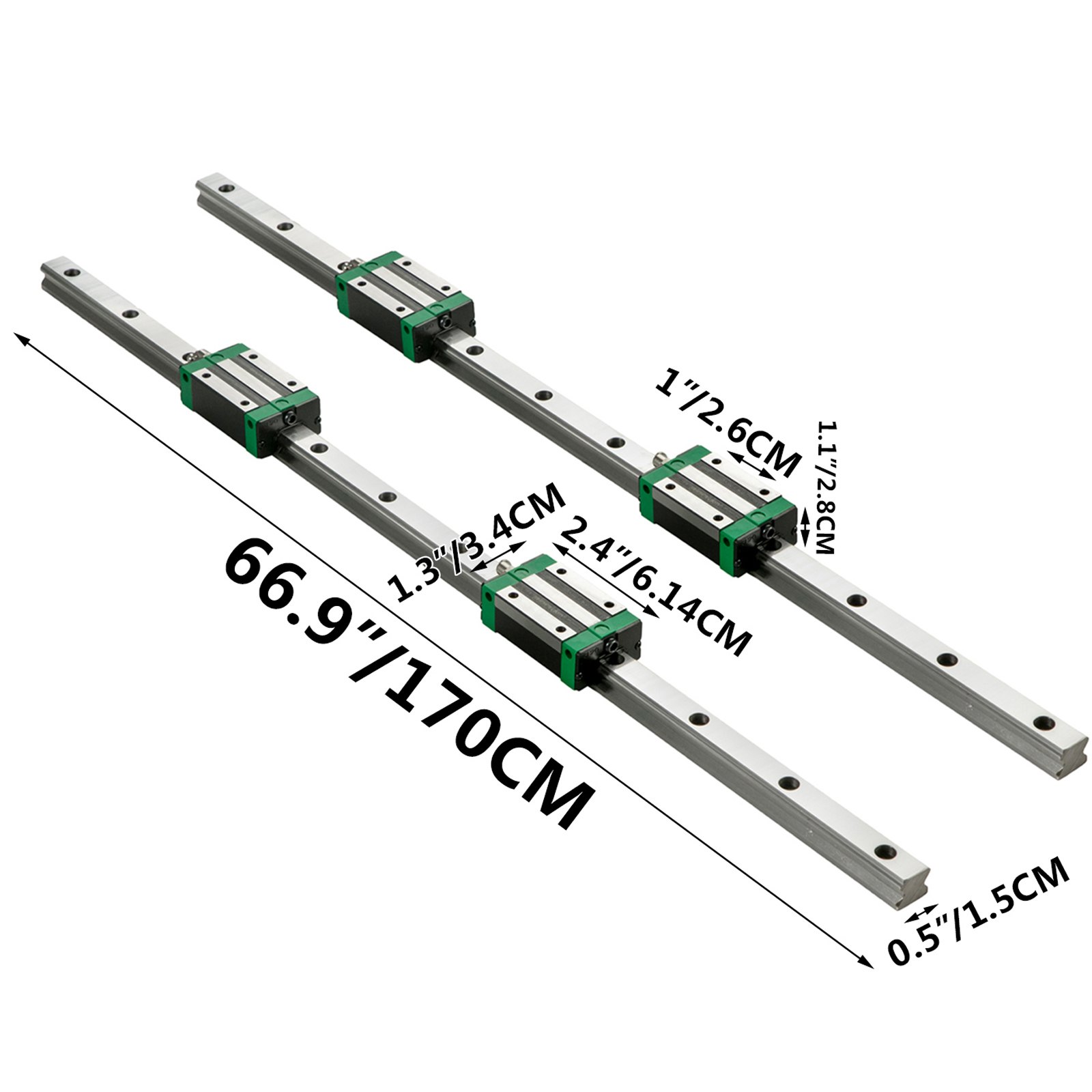 VEVOR 3PCS Linear Rail 0.78-47 Inch, Linear Bearings and Rails with 4PCS HSR15 Bearing Block, Linear Motion Slide Rails plus for DIY CNC Routers Lathes Mills, Linear Slide Kit fit X Y Z Axis
