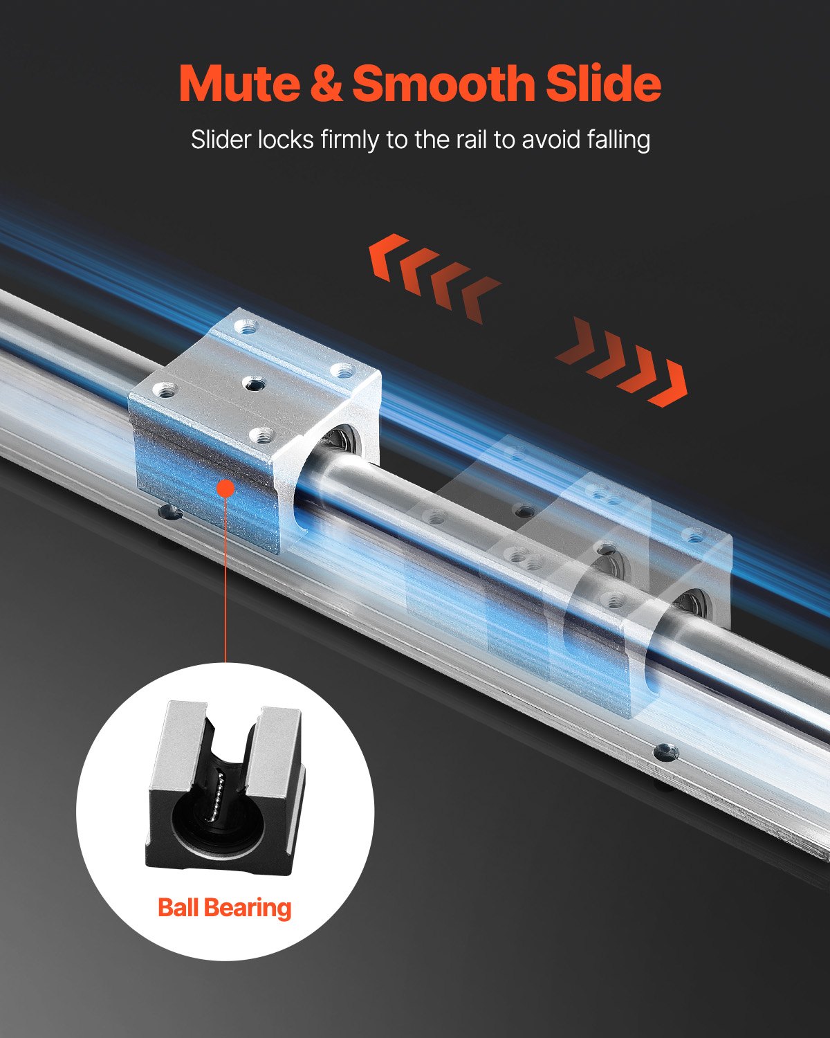 VEVOR Lineaire geleiderail, 2 stuks SBR20-1500 mm koolstofstalen aluminium geleiderail met 4 stuks SBR20UU glijblokken, lineair lagerblok, CNC-onderdelen voor 3D-printer, frezen/draaien