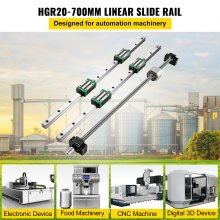 VEVOR Linear Guide Rail 2Pcs HGR20-700mm Linear Slide Rail with 1Pcs RM1605-700mm Ballscrew with BF12/BK12 Kit Linear Slide Rail Guide Rail Square for DIY CNC Routers Lathes Mills