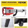 VEVOR Demolition Jack Hammer, 3800W 1800BPM, 1-1/8" Hex Heavy Duty Concrete Breaker with 4 Chisels, Case and Gloves, 220V Industrial Electric Jackhammer for Demolishing, Chipping & Demo, CE Approved