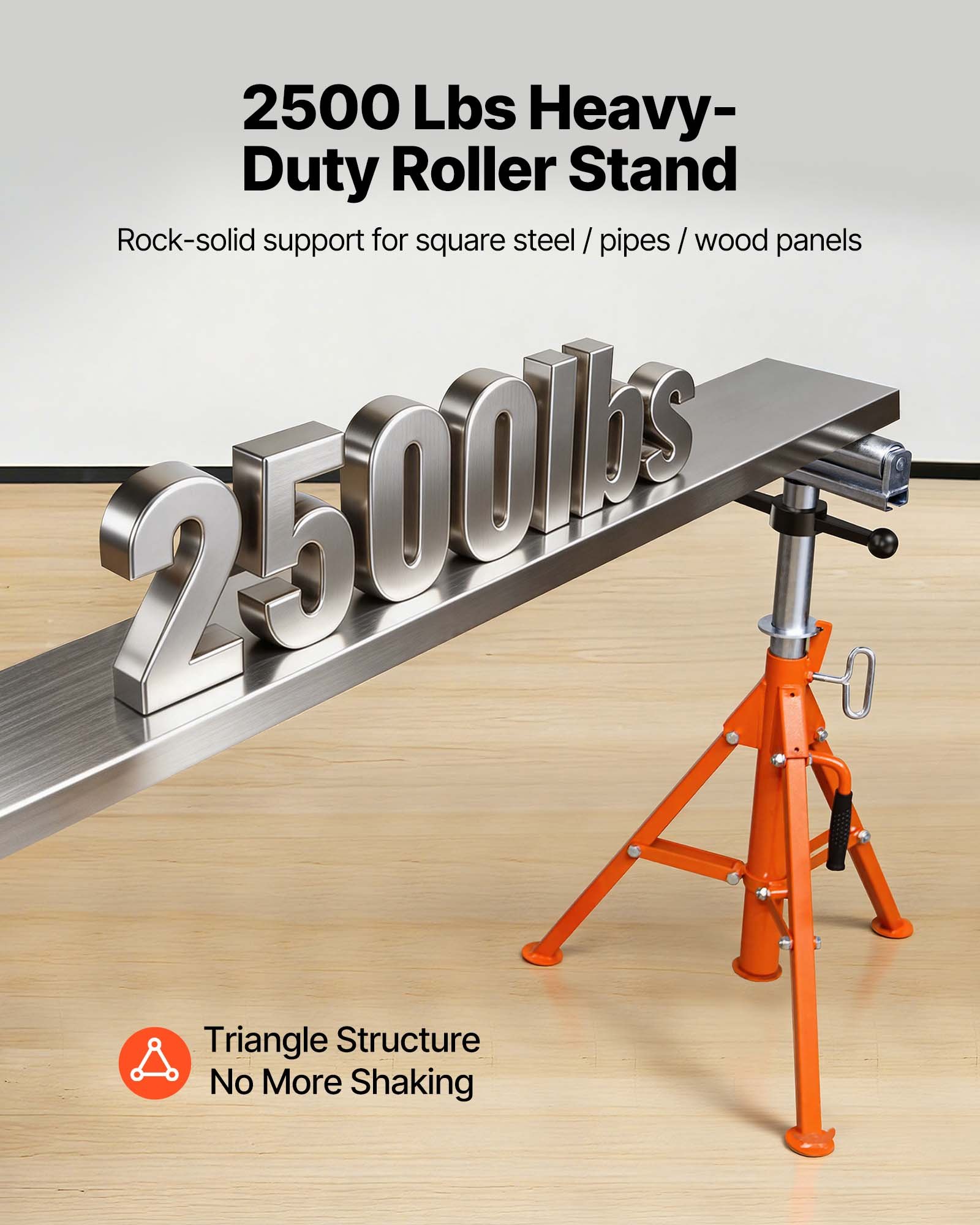 VEVOR Roller Stand, Heavy Duty 2500 LBS Load Capacity, 27.6"-52" Height Adjustable, 45# Steel Folding Roller Support Stand for Pipes, Wooden Boards
