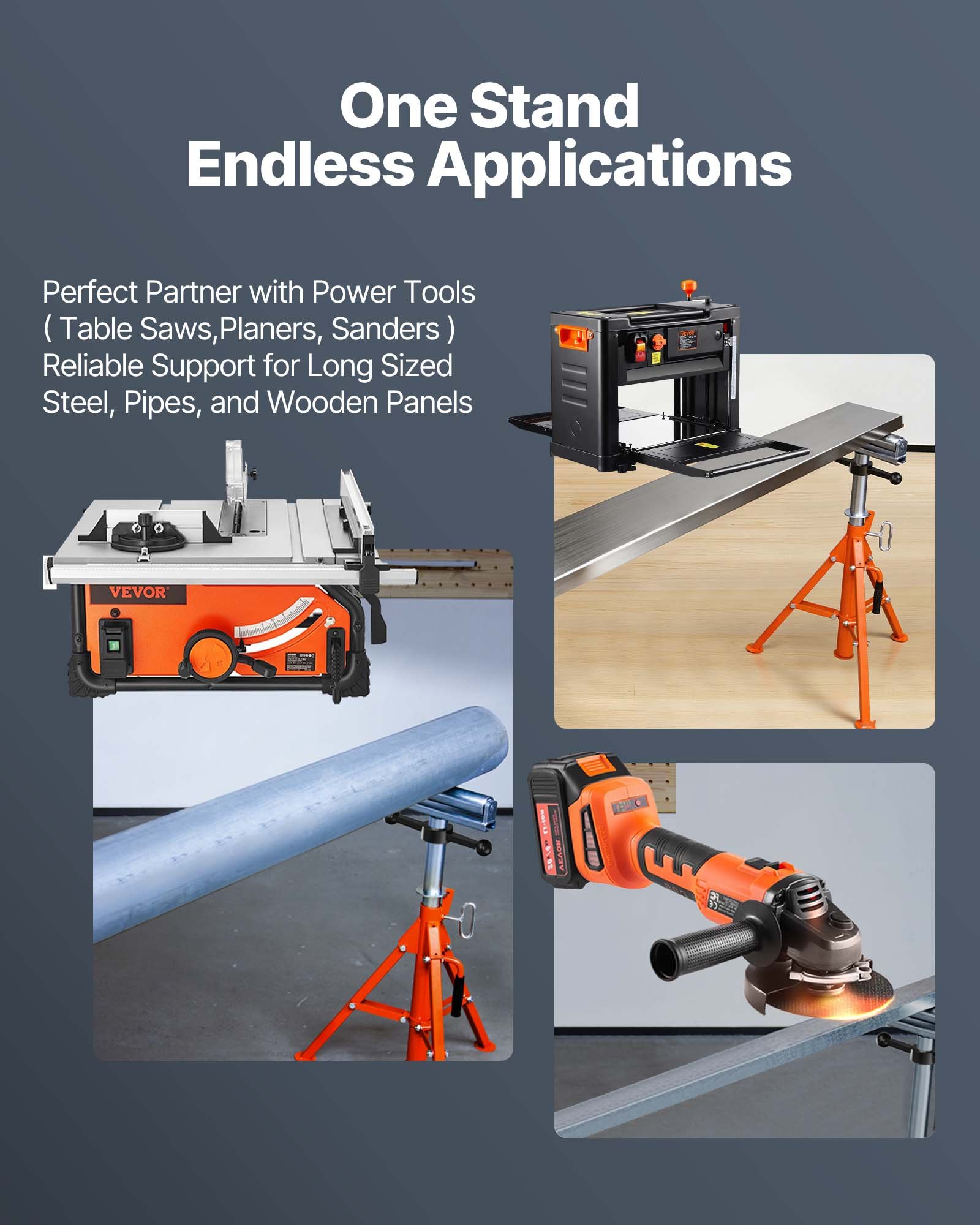 VEVOR Roller Stand, Heavy Duty 2500 LBS Load Capacity, 27.6"-52" Height Adjustable, 45# Steel Folding Roller Support Stand for Pipes, Wooden Boards