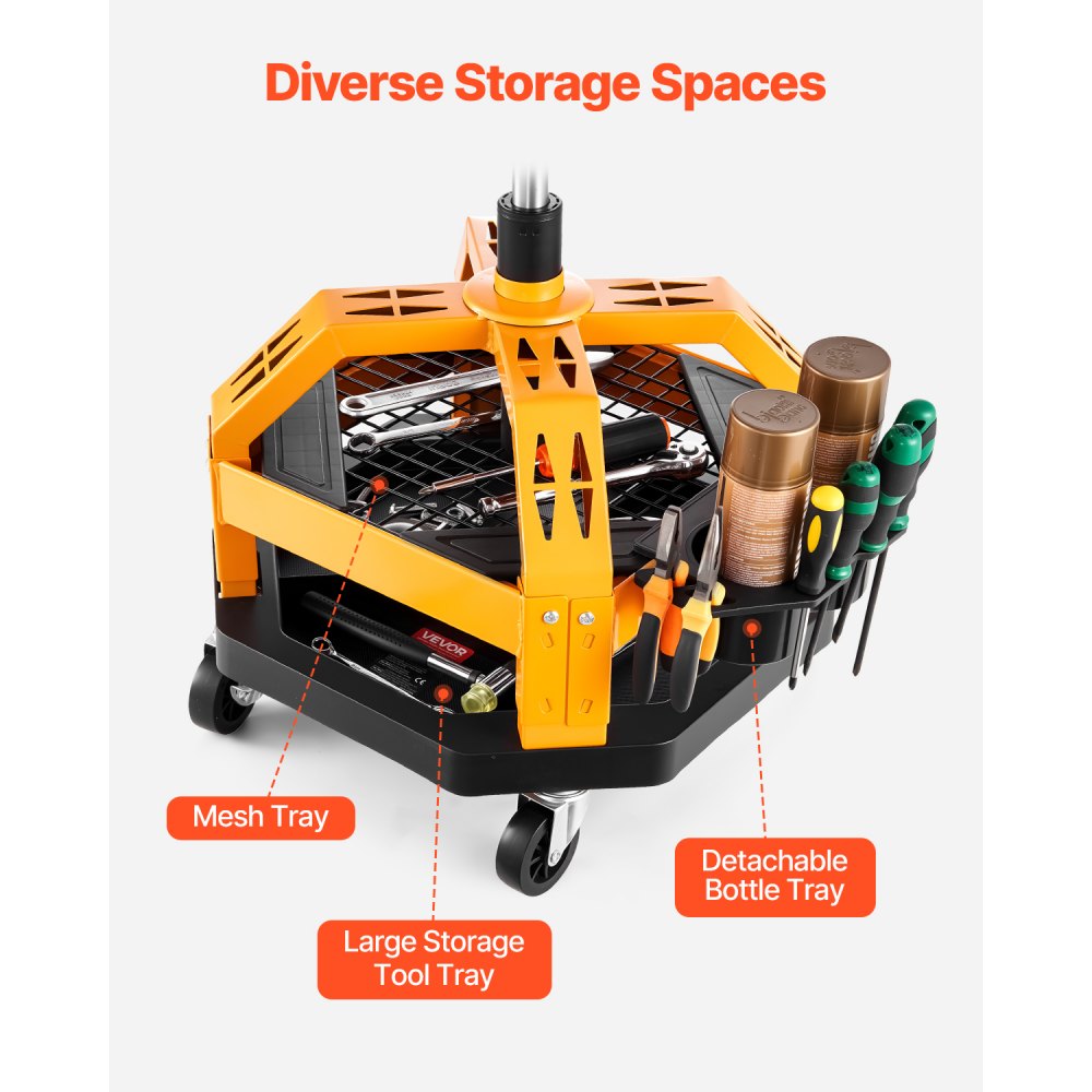 VEVOR Rolling Shop Stool, Heavy-Duty Pneumatic Garage Seat with 300 lbs Capacity, Adjustable Height Roller Creeper Seat, 360° Swivel Padded Workshop Stool with Casters, for Garage, Shop & Auto Repair