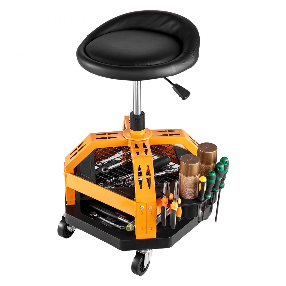 VEVOR Rolling Shop Stool, Heavy-Duty Pneumatic Garage Seat with 300 lbs Capacity, Adjustable Height Roller Creeper Seat, 360° Swivel Padded Workshop Stool with Casters, for Garage, Shop & Auto Repair