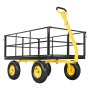 VEVOR Steel Garden Cart, 1400 lbs Heavy Duty Pullable Garden Wagon Yard Cart, 2 in 1 Outdoor Metal Utility Wagon Yard Trailer with 13" All Terrain Tires, Mesh Detachable Sides and 180° Rotating Handle