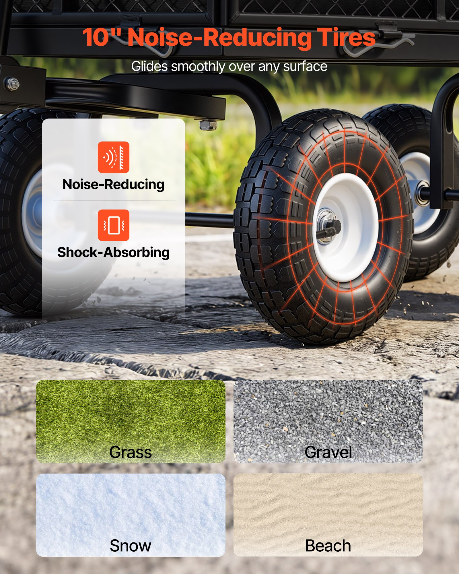 VEVOR-wagen, 544 kg, handkar, transportkar met luchtbanden, verstelbare handgreep, afneembare zijpanelen, strandkar, campingkar, tuinkar voor bevestiging aan ATV of tractor, zwart