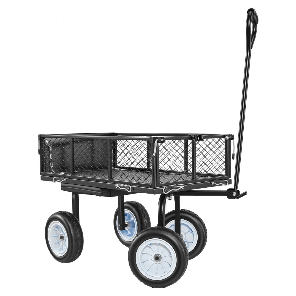 VEVOR Garden Cart with Seat, 500 LBS, Rolling Steel Garden Work Seat with Wheels, Heavy Duty Gardening Stool, with Tool Tray & Adjustable Handle, Outdoor Yard Wagon, for Lawn, Patio, Backyard, Black