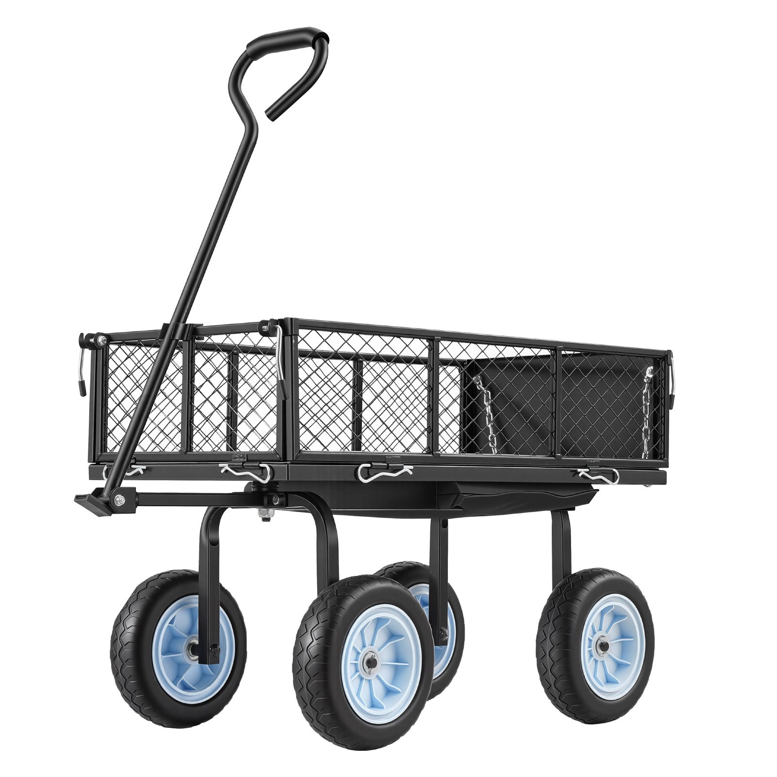 VEVOR Garden Cart with Seat, 500 LBS, Rolling Steel Garden Work Seat with Wheels, Heavy Duty Gardening Stool, with Tool Tray & Adjustable Handle, Outdoor Yard Wagon, for Lawn, Patio, Backyard, Black