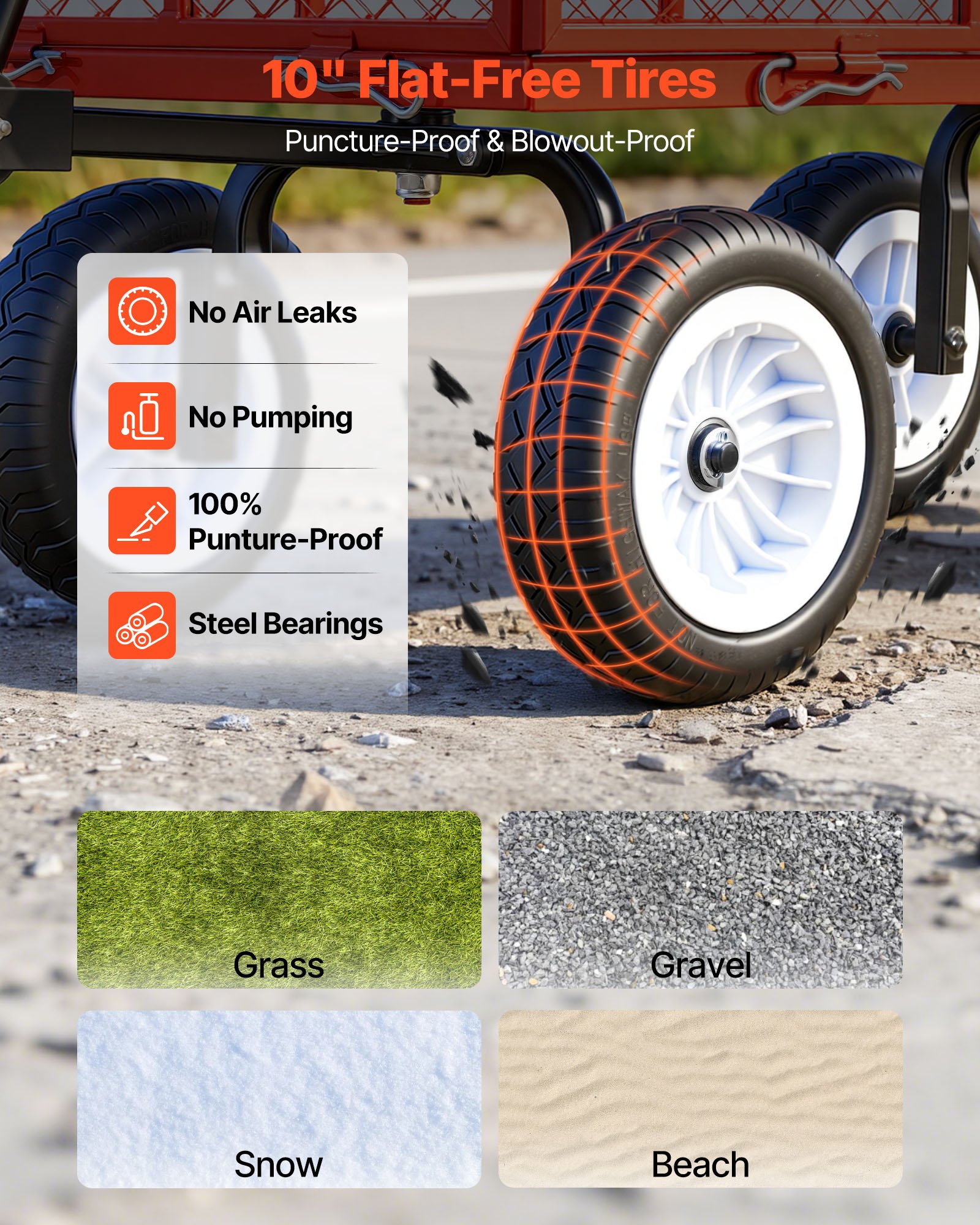 VEVOR Opvouwbare Wagen, 408,2 kg Laadvermogen, Tuinwagen met PU-banden, Handkar met Verstelbare Handgreep, Afneembare Zijpanelen, Transportwagen voor Bevestiging aan ATV of Tractor, Rood