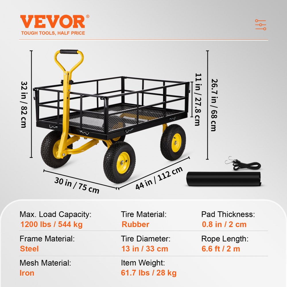 VEVOR Opvouwbare Wagen Tuin Wagen Strandkar steekwagen transportwagen tuinwagen apparatenwagen steekwagen 112x75x27,8cm