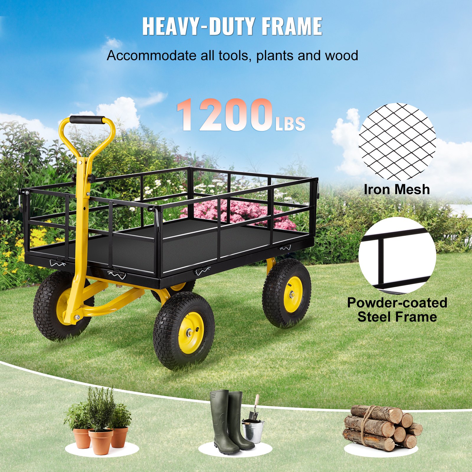 VEVOR Opvouwbare Wagen Tuin Wagen Strandkar steekwagen transportwagen tuinwagen apparatenwagen steekwagen 112x75x27,8cm