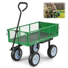 VEVOR Handkar met een draagvermogen van 226,8 kg, tuinkar met zitje en PU-wielen, transportkar met gereedschapsbak en verstelbare handgreep, gereedschapskar voor gazon, terras, tuin en groenvoorzieningen.