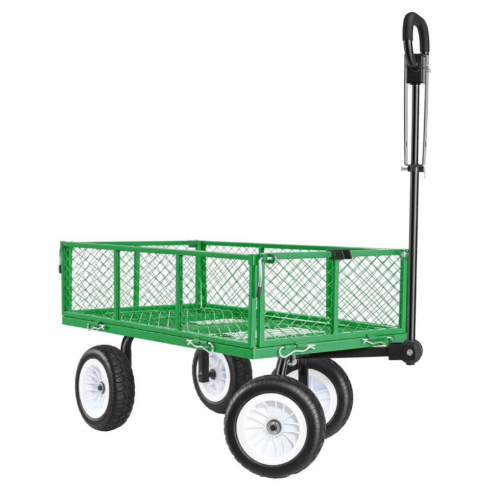 VEVOR Handkar, 408,2 kg draagvermogen, tuinkar met PU-banden, stalen transportkar met verstelbare handgreep, afneembare zijpanelen, gereedschapskar voor bevestiging aan ATV of tractor, groen