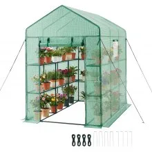 VEVOR Kas 137x206x196 cm, Foliekas, Tomatenkas, Tomatenkas met ramen, PE-hoes, 2 verdiepingen, 14 schappen, Roldeur met ritssluiting, Kas voor de tuin
