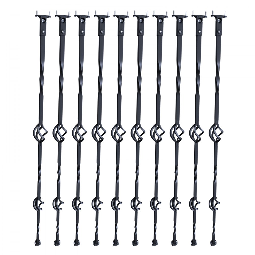 VEVOR Staircase Metal Balusters, 44'' x 1/2" Galvanized Steel Decorative Banister Spindles, 10 Pack Deck Baluster with Hollow Double Baskets, Spiral Stair Railing with Shoes & Screws