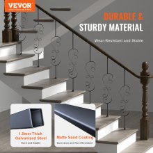 VEVOR Staircase Metal Balusters, 44'' x 1/2" Galvanized Steel Decorative Banister Spindles, 5 Pack S Shape Deck Baluster, Hollow Satin Black Spiral Stair Railing with Shoes & Screws