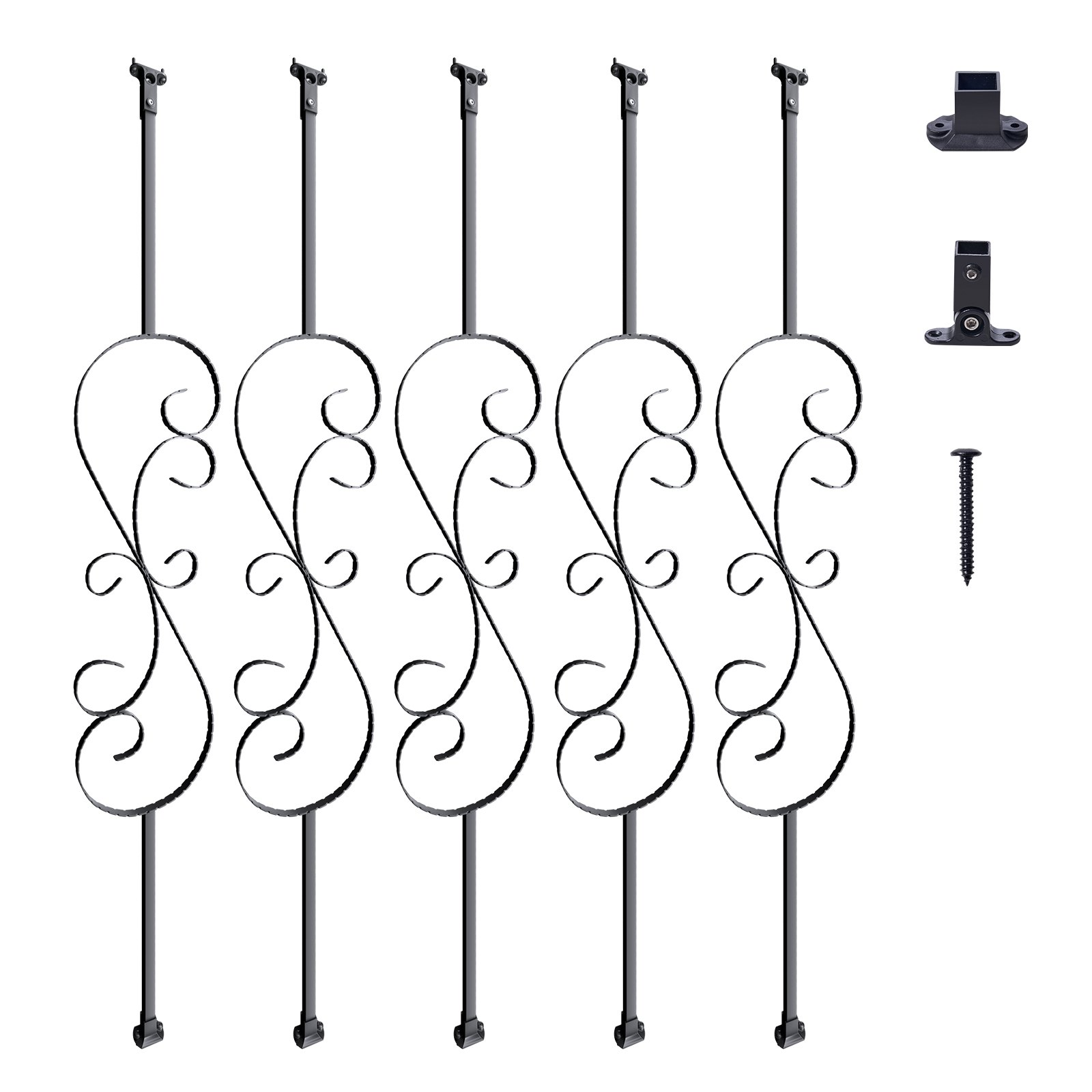 VEVOR trapleuningroede, poortroede, decoratieve roede, hekwerkroede, gegalvaniseerd staal 185 x 20 x 1118 mm, balusters, traproede, trapsporten, mat zwart, ideaal voor trappen en leuningen binnenshuis