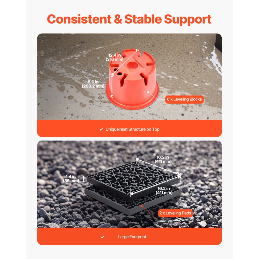VEVOR Trailer Jack Blocks, 8" High, 2000 lbs Capacity, 8 Pcs Heavy Duty Camper Leveler Kit - 6 RV Leveling Blocks & 2 Pads, Camper Accessories for Travel Trailers, 5th Wheels Class A/C Motorhomes