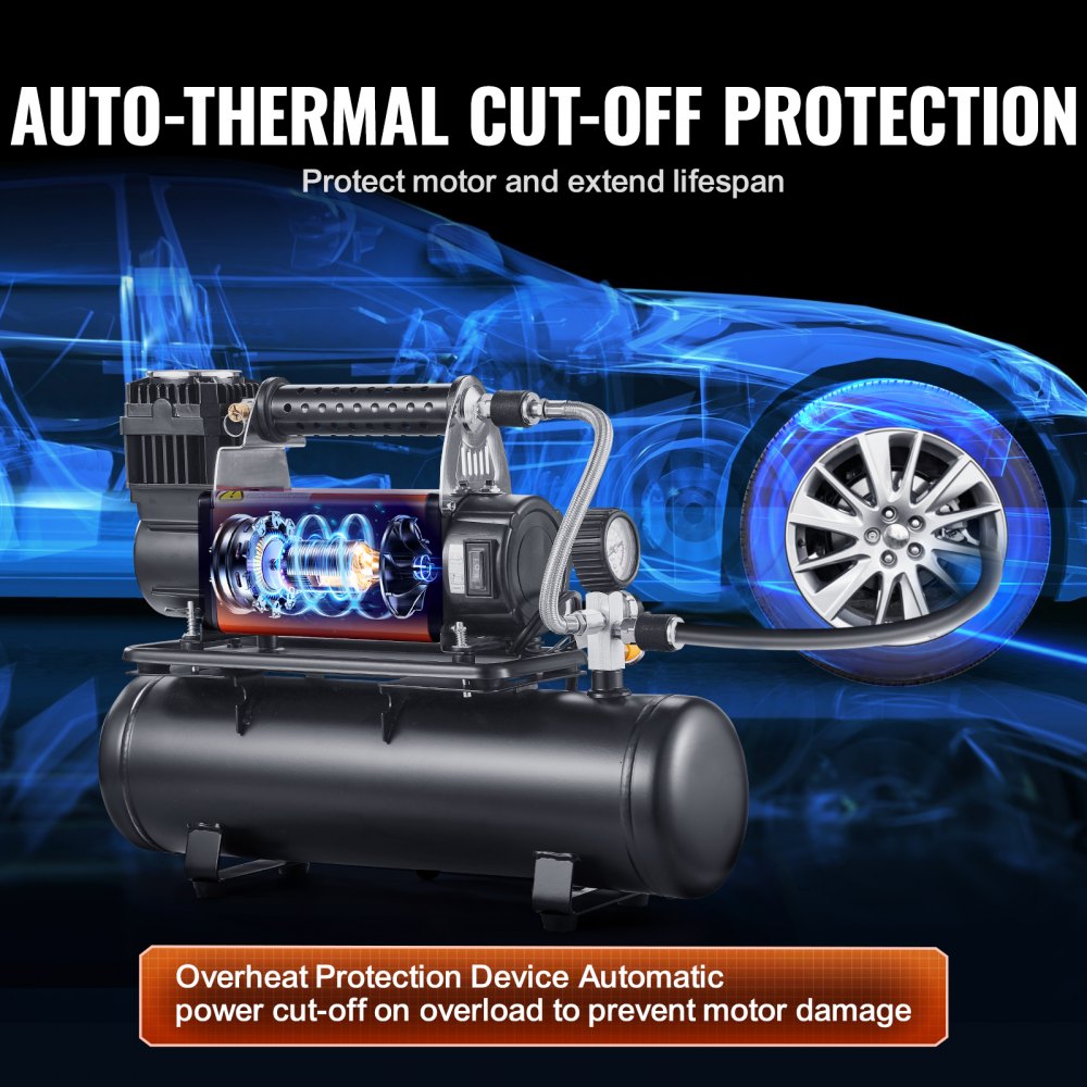 VEVOR 12V Heavy-Duty luchtcompressor met 6L tankkit, draagbare 6,35CFM bandenpomp, 150PSI off-road luchtcompressor met digitale drukmeter, bandenpomp voor vrachtwagens, auto's, SUV's, 4x4's en campers