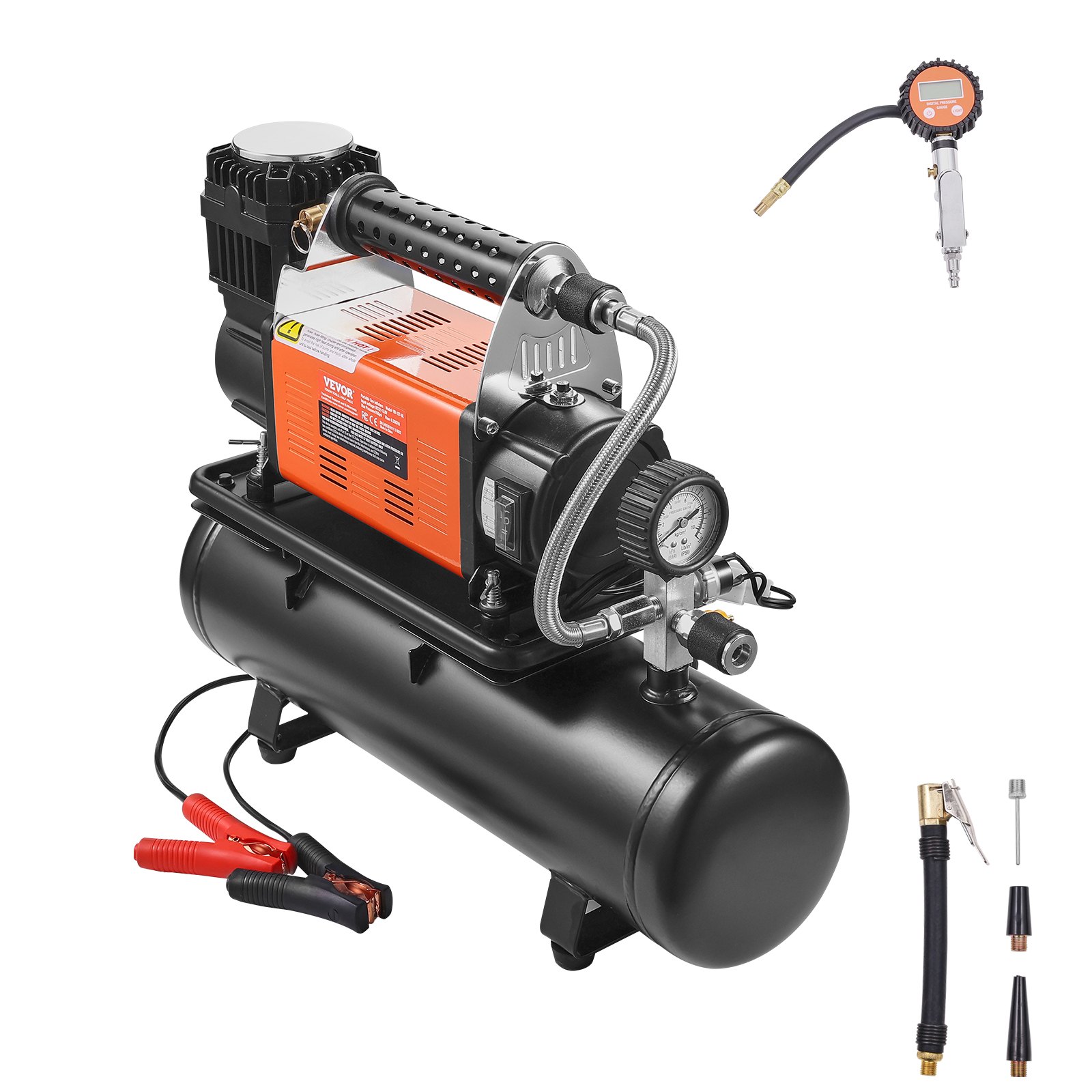 VEVOR 12V Heavy-Duty luchtcompressor met 6L tankkit, draagbare 6,35CFM bandenpomp, 150PSI off-road luchtcompressor met digitale drukmeter, bandenpomp voor vrachtwagens, auto's, SUV's, 4x4's en campers