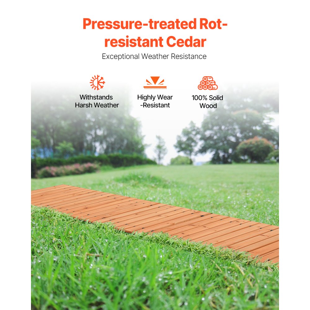 VEVOR Wooden Garden Pathway, 12 ft L x 17 in W, Non-Slip Straight Garden Walkway, Roll Out Cedar Outdoor Walkway Path with Wire Rope Connection, Decorative Garden Paver for Backyard Wedding Party