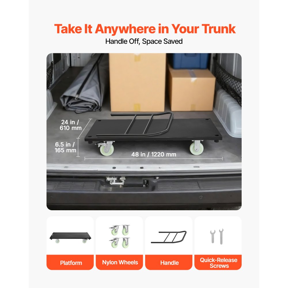 VEVOR opvouwbare platformwagen 907 kg, transportwagen met zwenkwielen en handgreep, magazijnwagen, voor bagagetransport, 1220x610x815 mm rolwagen, industriële wagen voor magazijn, werkplaats, fabriek