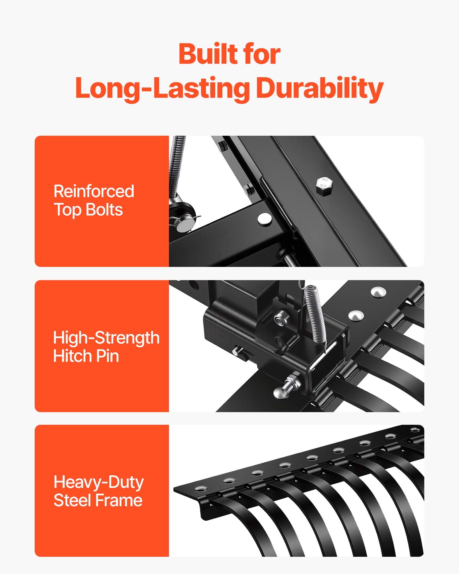VEVOR Hooischaaier voor gazontractoren 1070 mm, Hooischaaier met 19 harktanden en 3-puntsophanging, voor ATV's, UTV's en gazontractoren categorie 1, Verticuteerder voor het verwijderen van bladeren en viltlaag