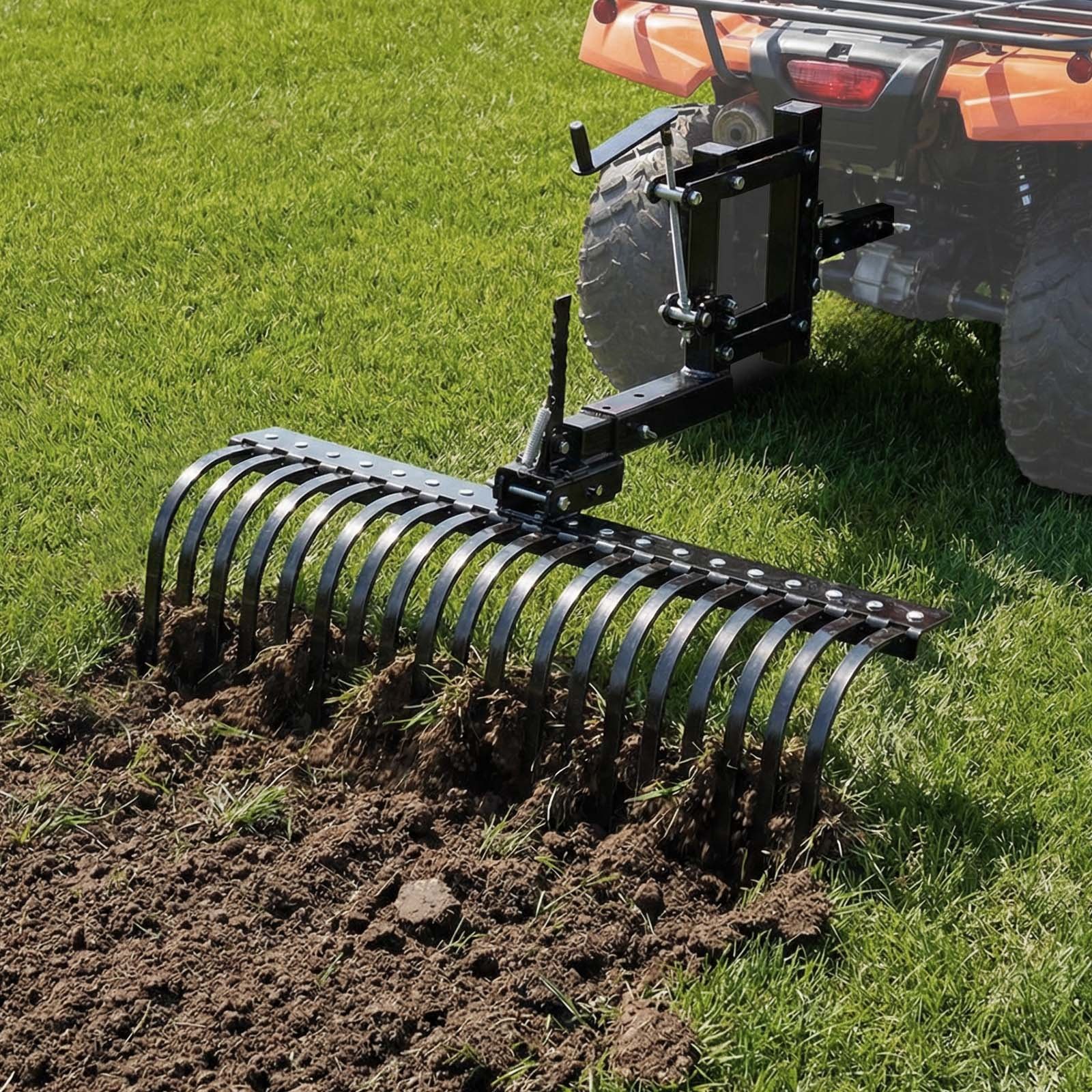 VEVOR gazontractor hooihark 1070 mm, hooihark met 19 harktanden en 3-puntsophanging, voor ATV's, UTV's en gazontractoren categorie 1, verticuteermachine voor het verwijderen van bladeren en viltlaag