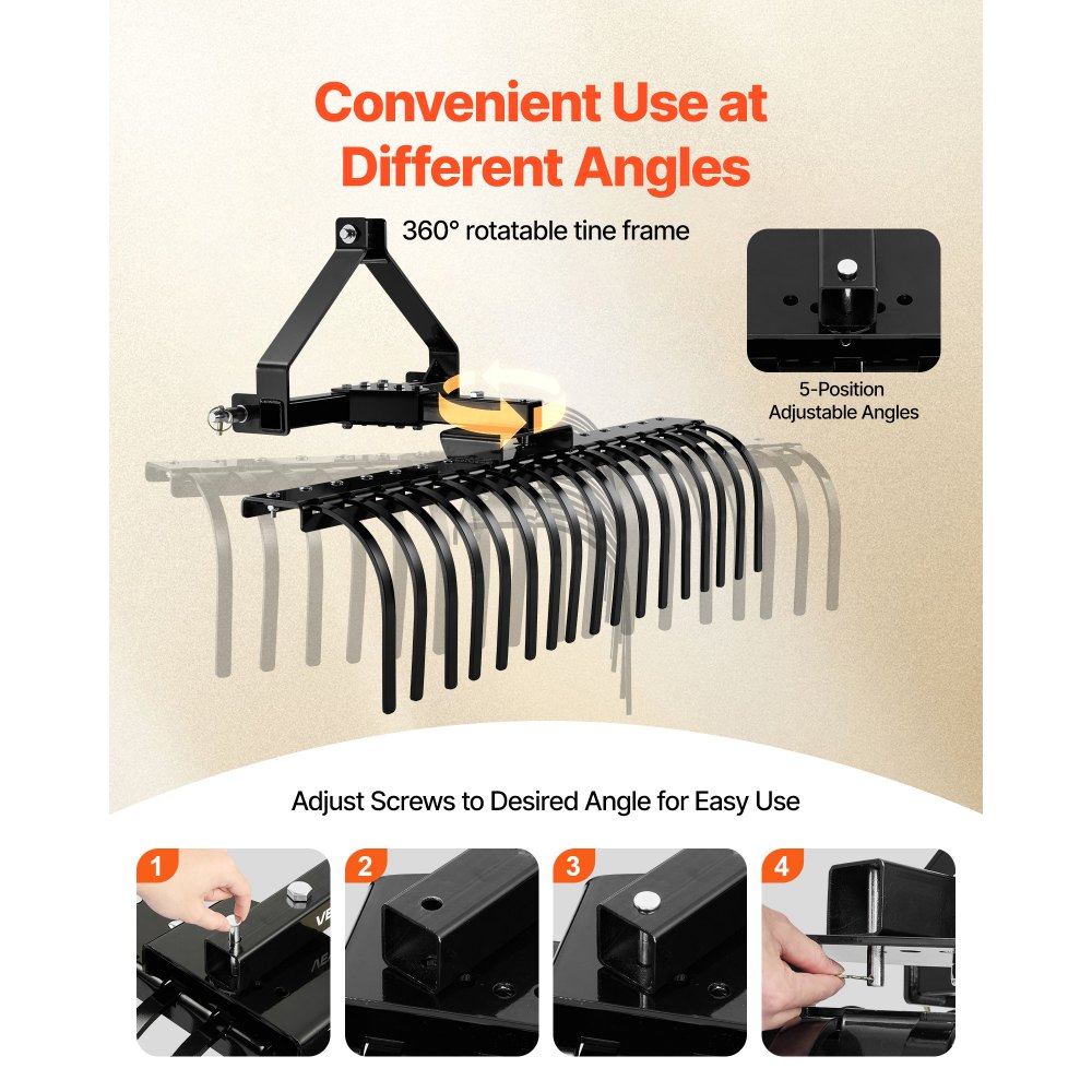 VEVOR grasmaaier hooihark 127 cm, 3-puntsophanging met 17 stalen tanden, geschikt voor tractoren van categorie 1, in hoek verstelbaar, krachtige grastrimmer voor gras, takken en maaisel.