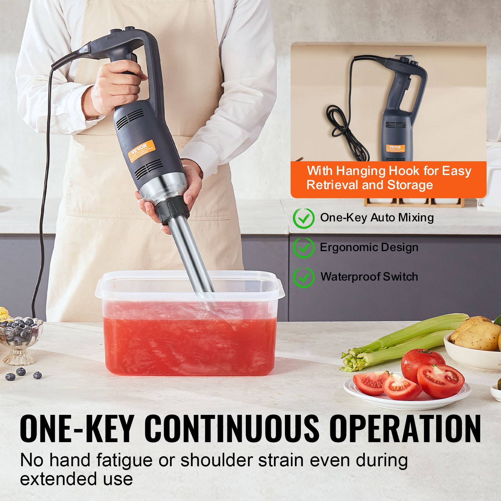 VEVOR Commerciële Staafmixer, 350W Heavy-Duty Handmixer, 12-Inch Traploze Variabele Snelheidsblender met RVS Mes, Draagbare Multifunctionele Blender voor Soepen, Sauzen, Aardappelpuree, Room