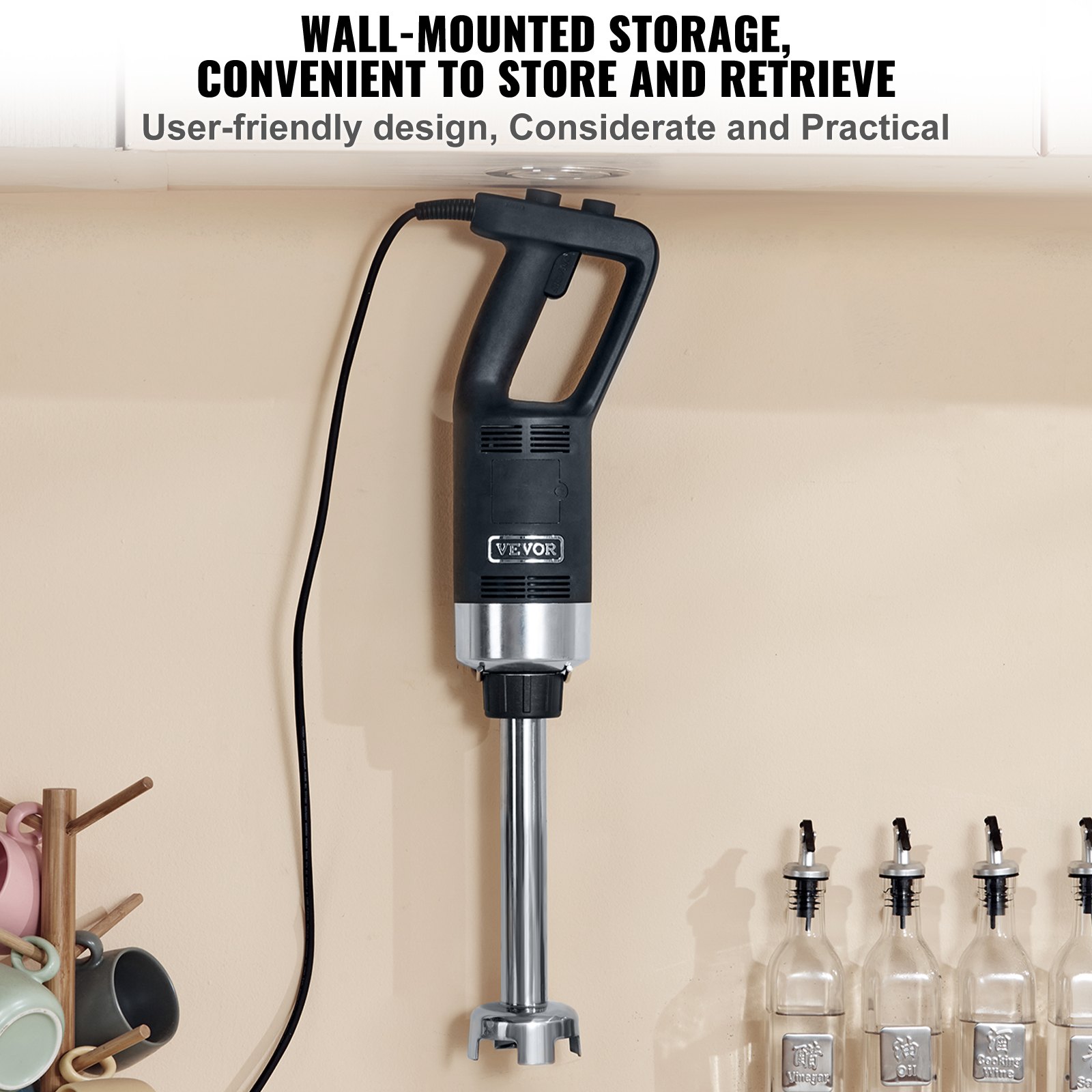 VEVOR Staafmixer 750W, Hoogwaardige staafmixer met regelbare snelheden, Multifunctionele staafmixer van roestvrij staal 660 mm, Afneembare roerstaaf, Inclusief wandhaak en vervangende meskop
