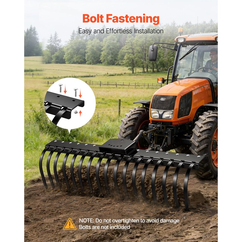 VEVOR Vervangende tanden voor hooihark van gazontractor, set van 6, boutbevestiging, steenharktanden, 11 mm boutgat, hoogwaardig en hittebehandeld staal, harktanden, reserveonderdelen voor hooiharken