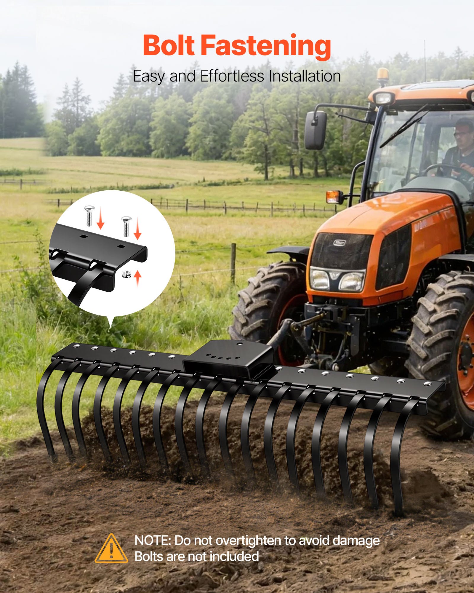 VEVOR Vervangende tanden voor hooihark van gazontractor, set van 6, boutbevestiging, steenharktanden, 11 mm boutgat, hoogwaardig en hittebehandeld staal, harktanden, reserveonderdelen voor hooiharken